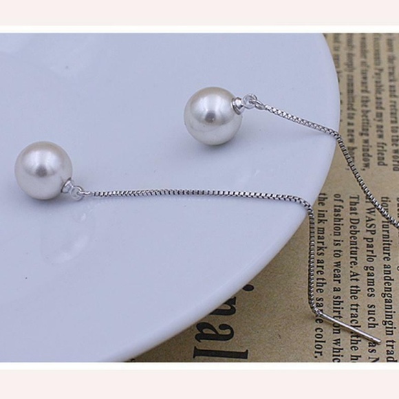 Long Drop/dangle Stud Freshwater Pearl earrings - Picture 1 of 8
